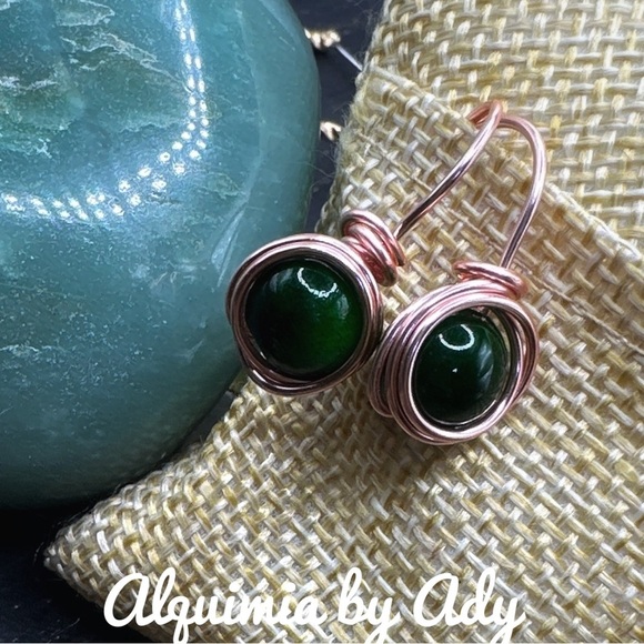 Alquimia Green jade and rose Gold Earrings - Picture 1 of 1